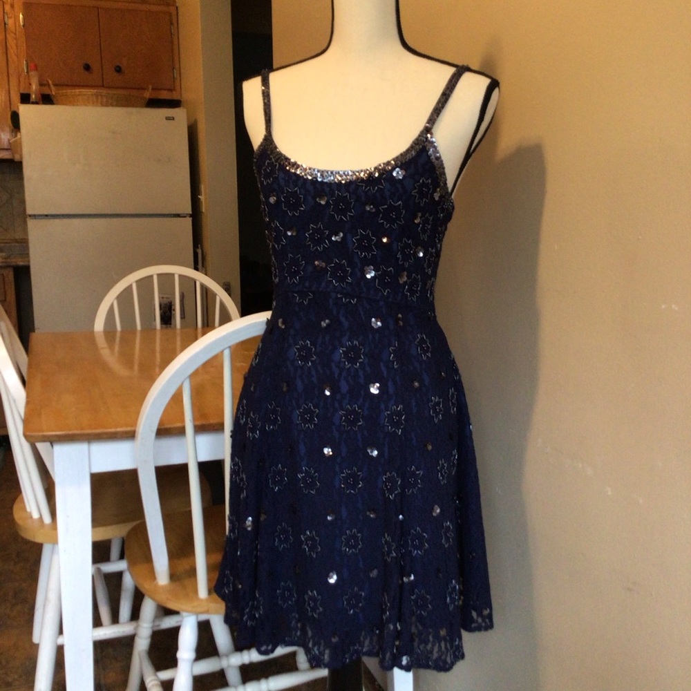 Embroidered Blue Dress. Size. M.